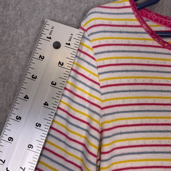Mini Boden Shirt Girls 11/12 Pink Blue Stripe Pointelle Lace Trim Long Sleeve - Picture 4 of 10